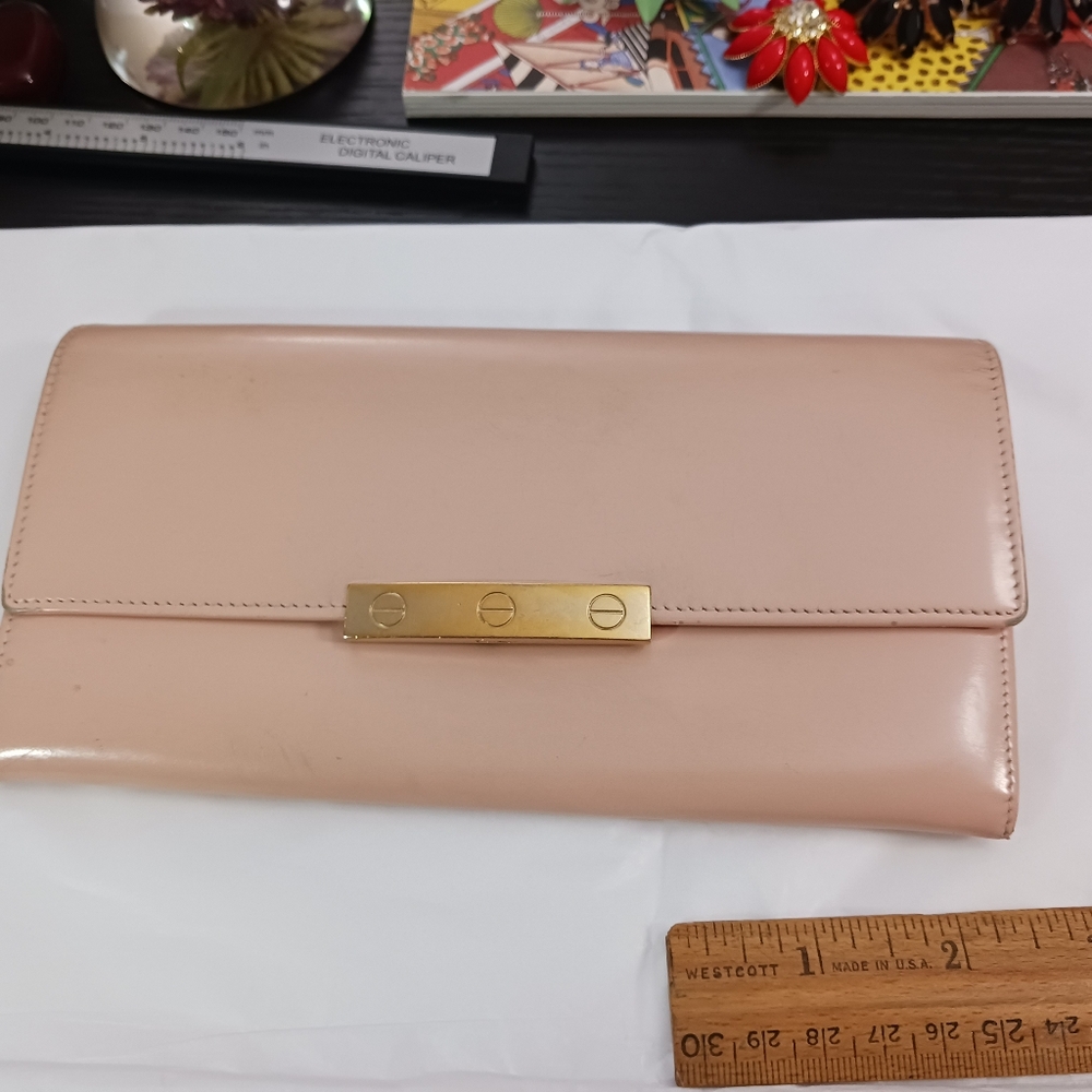 Cartier Blush Pink Long WALLET with Gold Accent Pink Leather RETAIL $795 France